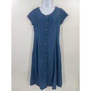 L.L. Bean Petite 10P Denim Shirt‎ Dress Button Front Midi Prairie Cottagecore